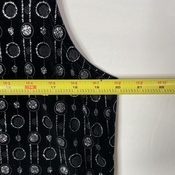 Notations Black Womens Top Velour Sparkle Geometric Silver Glitter L Y2K Party - Picture 5 of 7